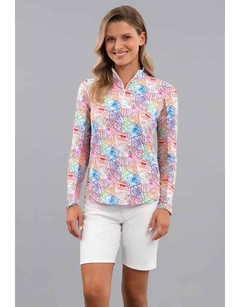 IBKul IBKul Global Impression Long Sleeve Zip Mock Red Multi