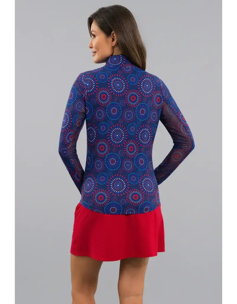 IBKul IBKul Patriot Pop Long Sleeve Zip Mock Navy Multi