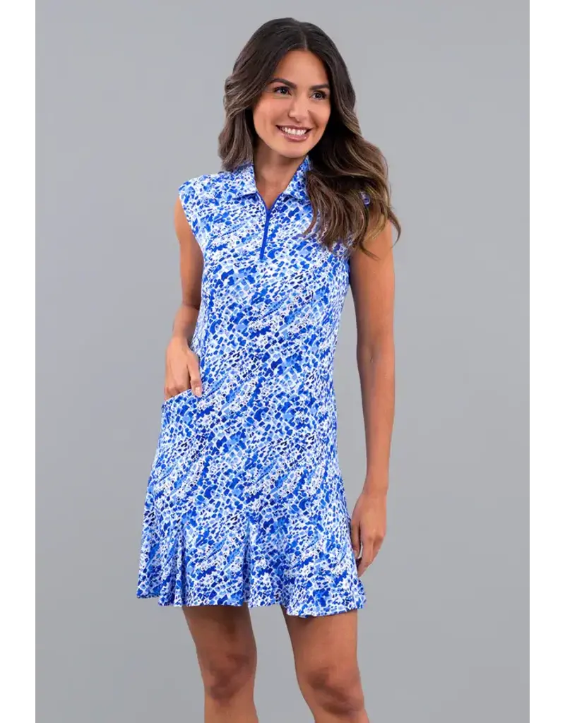 IBKul IBKul Yesenia Sleeveless Polo Dress Blue