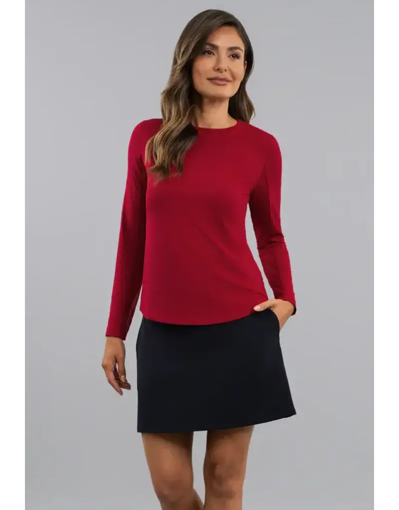 IBKul IBKul Solid Long Sleeve Crew w/ Mesh Ruby