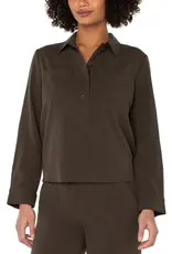 Liverpool Los Angeles Liverpool Popover Shirt with Elastic Waist Black Olive
