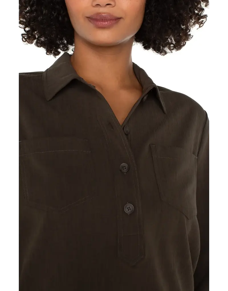 Liverpool Los Angeles Liverpool Popover Shirt with Elastic Waist Black Olive