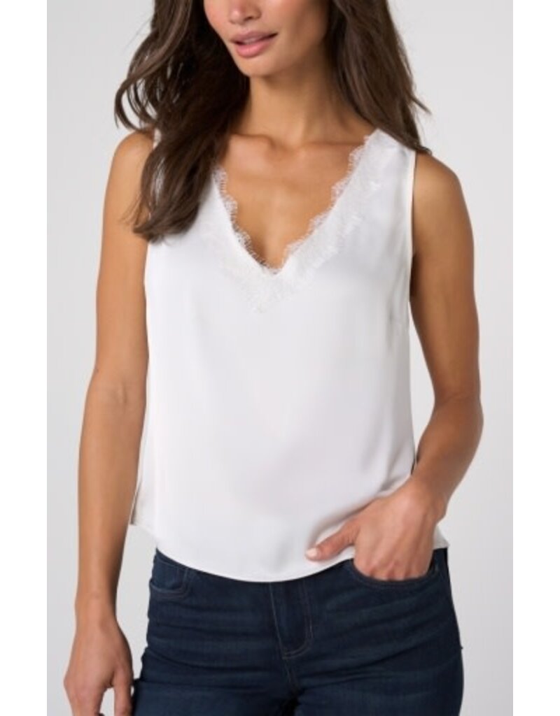 Liverpool Los Angeles Liverpool V-Neck Woven Tank with Lace Trim