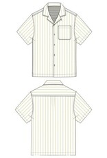 Liverpool Los Angeles Liverpool Short Sleeve Button Up Camp Shirt Ivory Aqua Stripe