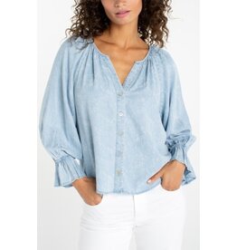 Liverpool Los Angeles Liverpool 3/4 Sleeve Button Front Shirred Woven Top