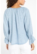 Liverpool Los Angeles Liverpool 3/4 Sleeve Button Front Shirred Woven Top