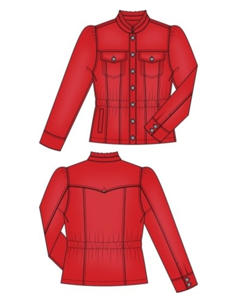 Liverpool Los Angeles Liverpool Puff Sleeve Trucker Jacket with Ruffle Collar