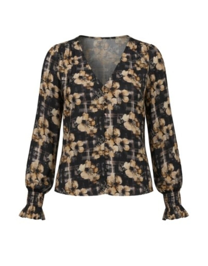 Liverpool Los Angeles Liverpool Long Sleeve Button Front Woven Top with Smocking