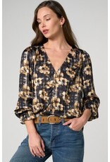 Liverpool Los Angeles Liverpool Long Sleeve Button Front Woven Top with Smocking