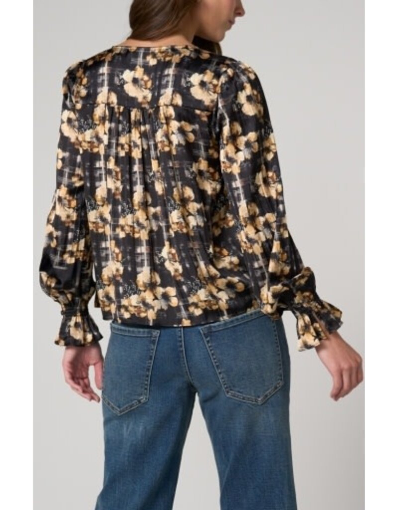 Liverpool Los Angeles Liverpool Long Sleeve Button Front Woven Top with Smocking