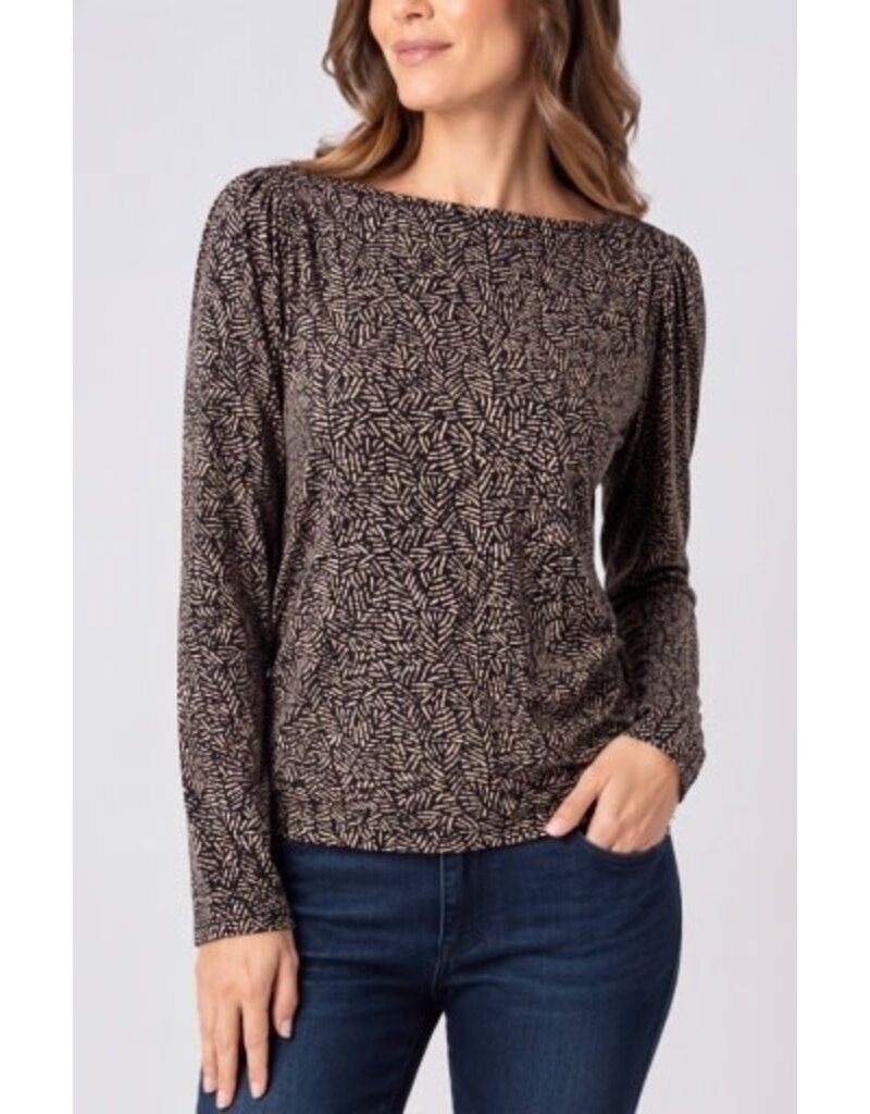 Liverpool Los Angeles Liverpool Long Sleeve Jewel Neck Knit Top with Shirring