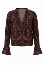 Liverpool Los Angeles Liverpool Long Sleeve Band Collar Woven Top with Pintuck Detail
