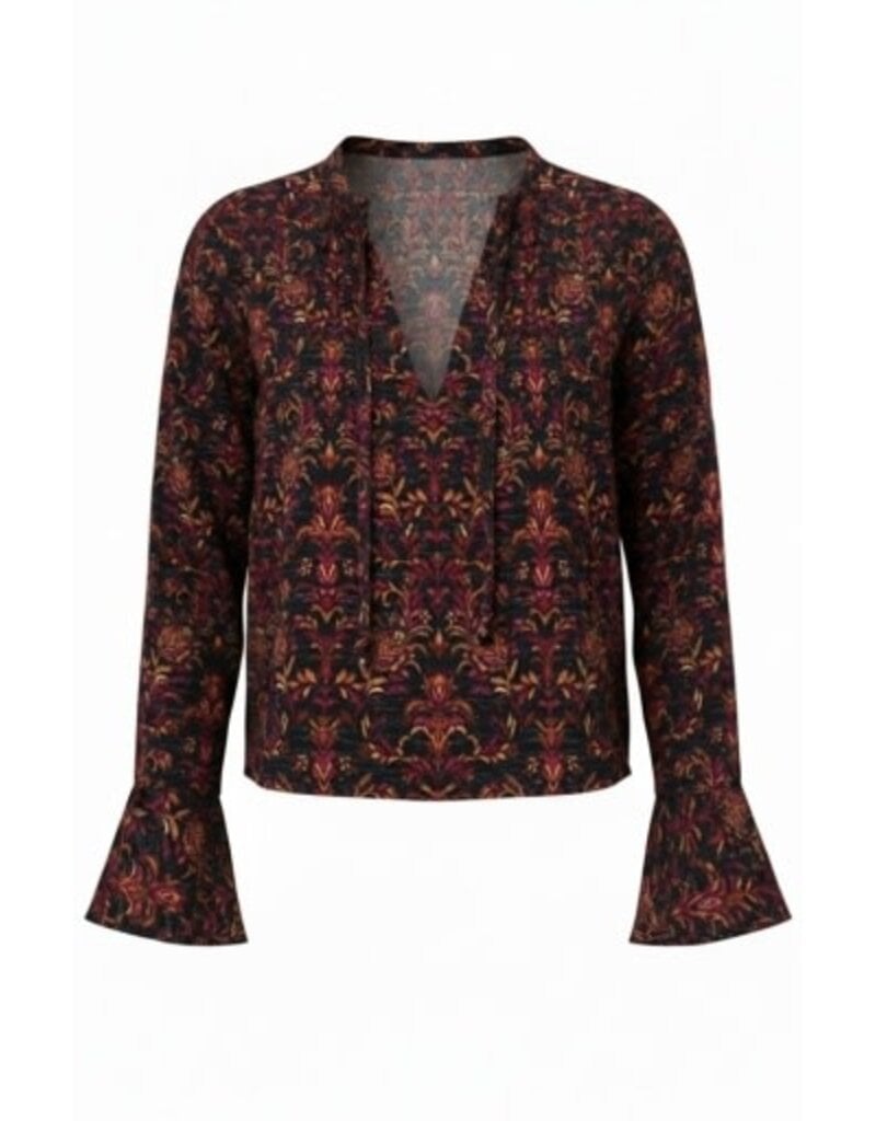 Liverpool Los Angeles Liverpool Long Sleeve Band Collar Woven Top with Pintuck Detail