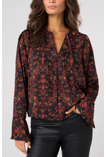 Liverpool Los Angeles Liverpool Long Sleeve Band Collar Woven Top with Pintuck Detail