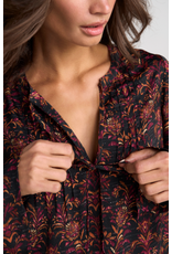 Liverpool Los Angeles Liverpool Long Sleeve Band Collar Woven Top with Pintuck Detail