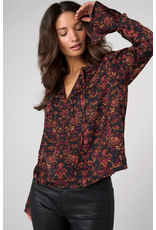 Liverpool Los Angeles Liverpool Long Sleeve Band Collar Woven Top with Pintuck Detail
