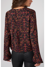Liverpool Los Angeles Liverpool Long Sleeve Band Collar Woven Top with Pintuck Detail