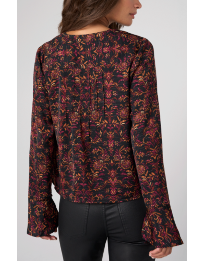 Liverpool Los Angeles Liverpool Long Sleeve Band Collar Woven Top with Pintuck Detail