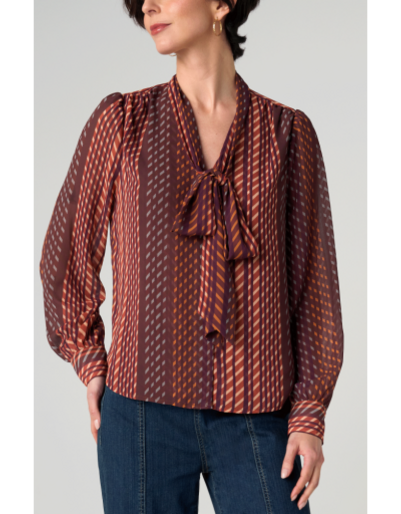 Liverpool Los Angeles Liverpool Long Sleeve Woven Blouse with Neck Tie