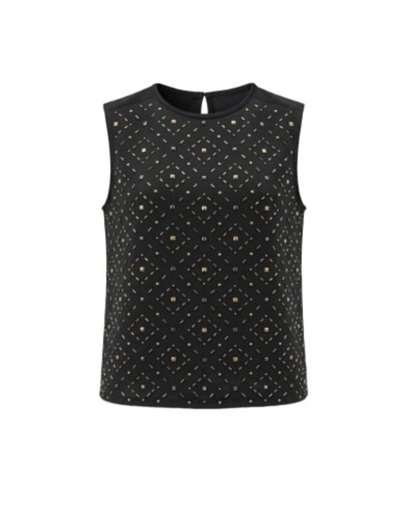 Liverpool Los Angeles Liverpool Sleeveless Embellished Knit to Woven Tee