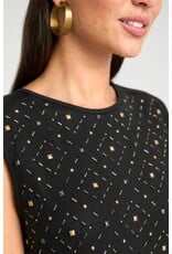 Liverpool Los Angeles Liverpool Sleeveless Embellished Knit to Woven Tee