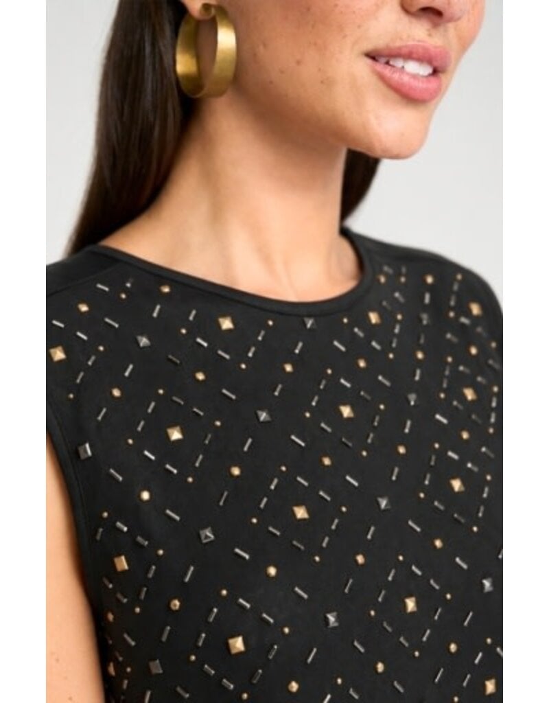Liverpool Los Angeles Liverpool Sleeveless Embellished Knit to Woven Tee