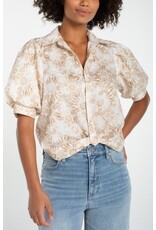 Liverpool Los Angeles Liverpool Puff Sleeve Button Front Woven Top with Twist