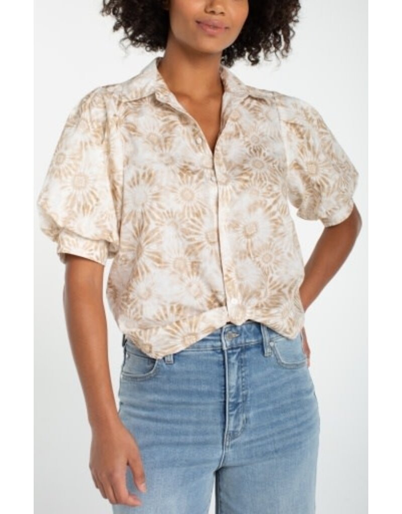Liverpool Los Angeles Liverpool Puff Sleeve Button Front Woven Top with Twist