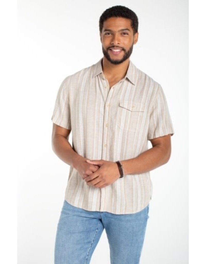 Liverpool Los Angeles Liverpool Short Sleeve Button Up Shirt Khaki White