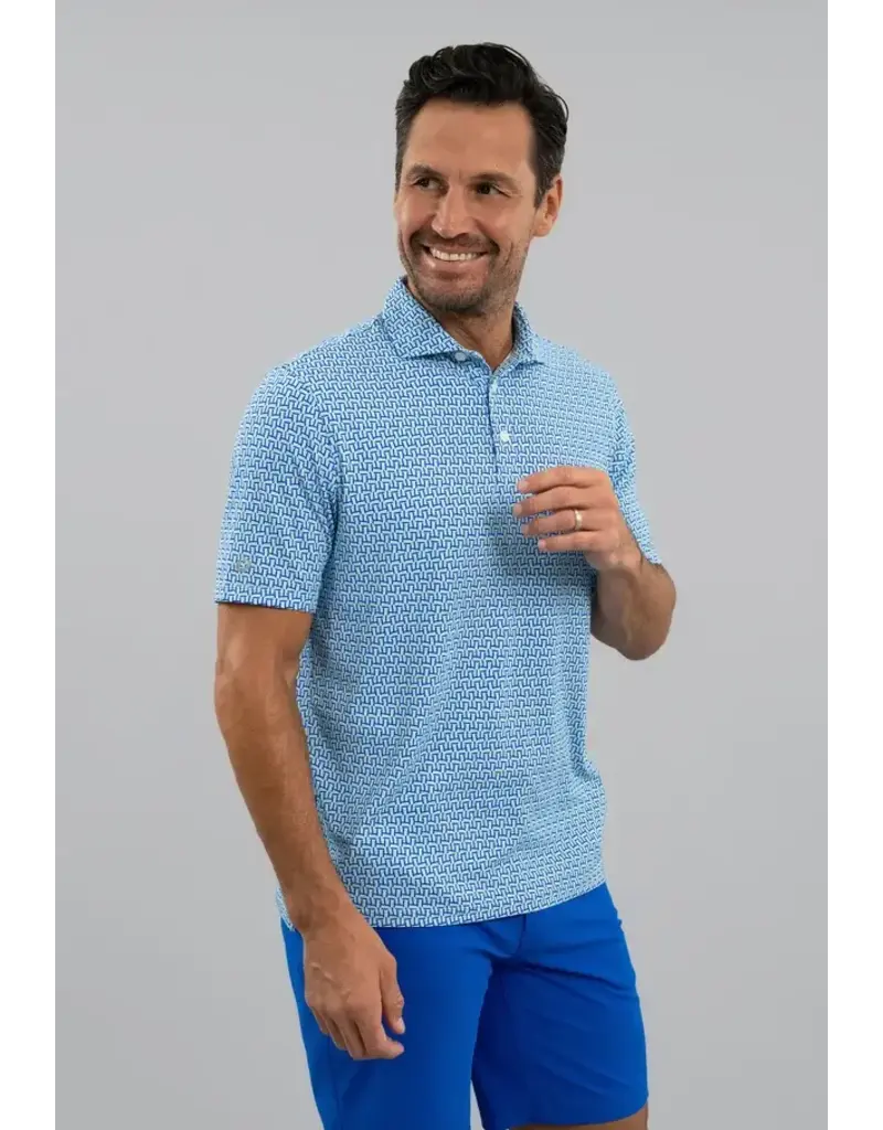 IBKul IBKul Hatched Short Sleeve Polo Pool Party/White/Royal
