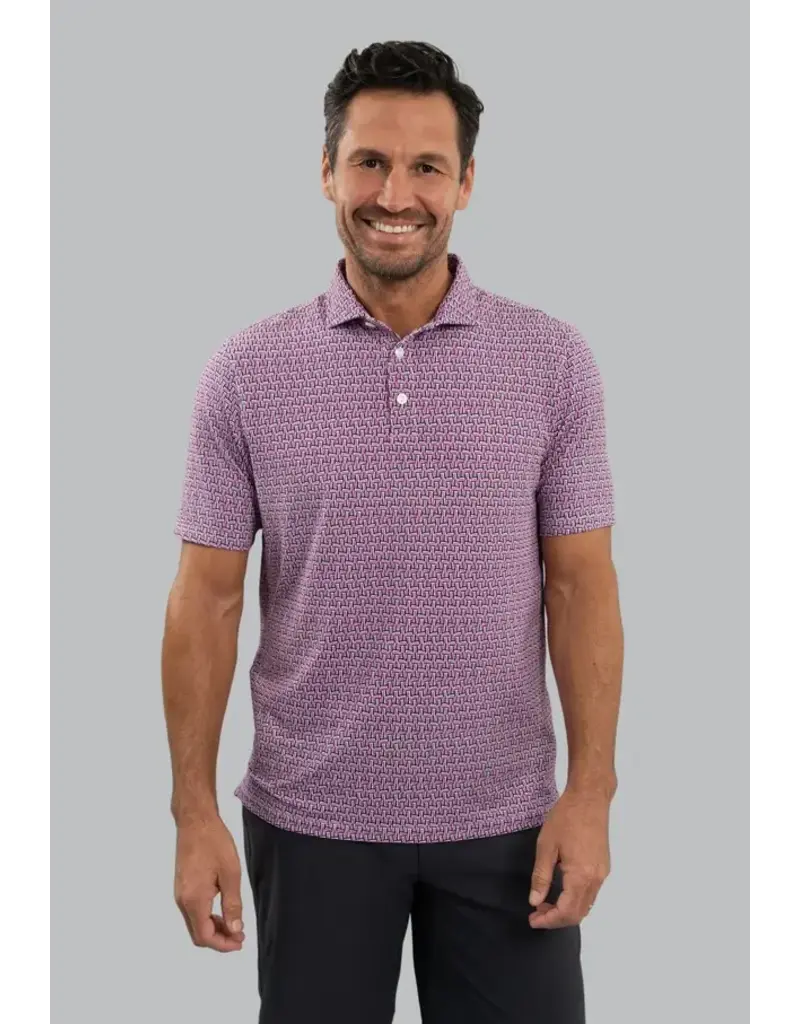 IBKul IBKul Hatched Short Sleeve Polo Rose/White/Classic Navy