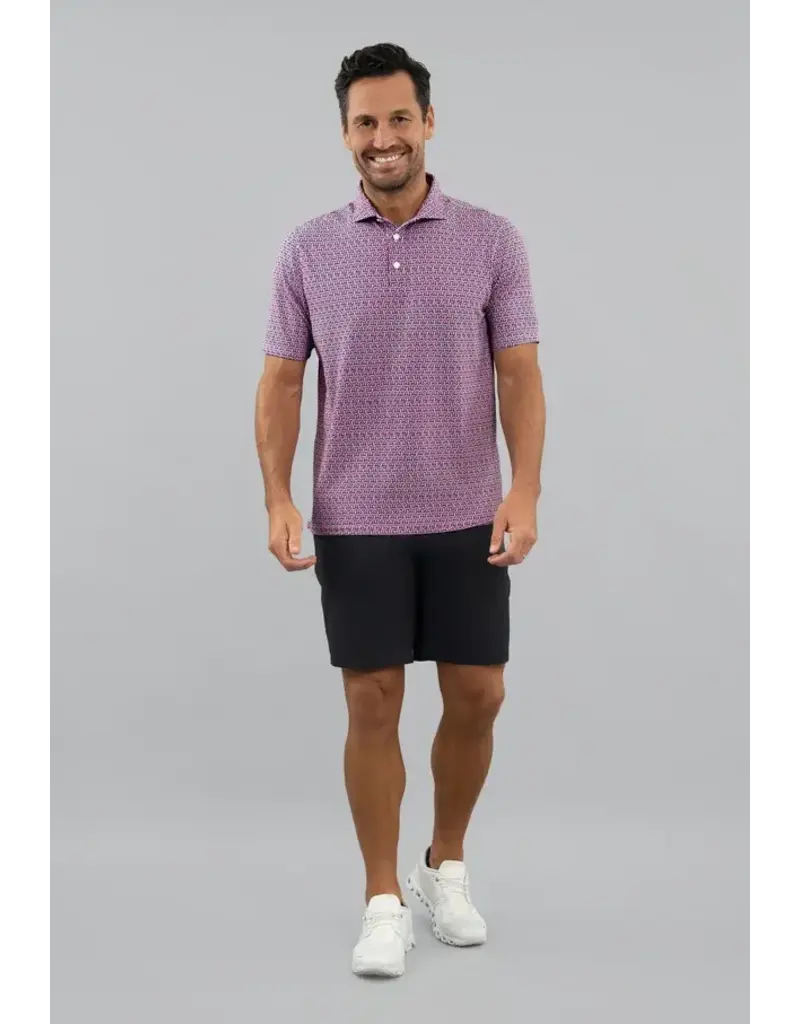IBKul IBKul Hatched Short Sleeve Polo Rose/White/Classic Navy