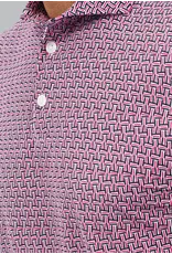 IBKul IBKul Hatched Short Sleeve Polo Rose/White/Classic Navy