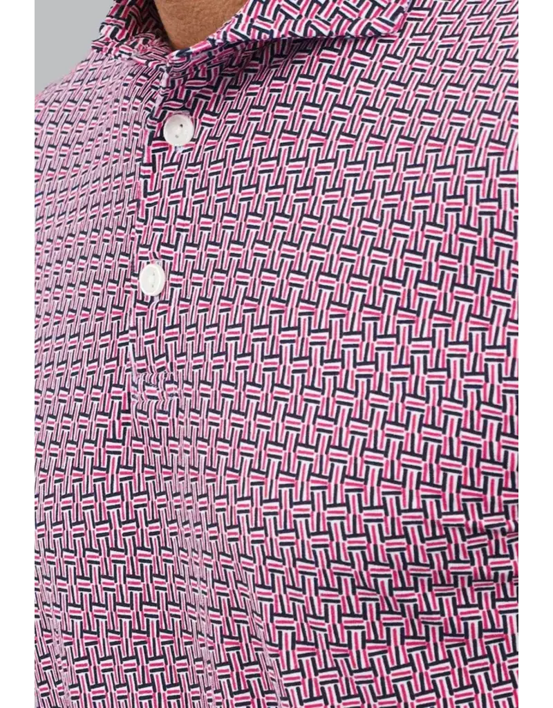 IBKul IBKul Hatched Short Sleeve Polo Rose/White/Classic Navy
