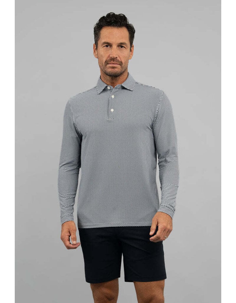 IBKul IBKul Cube Art Long Sleeve Polo White/Platinum/Black