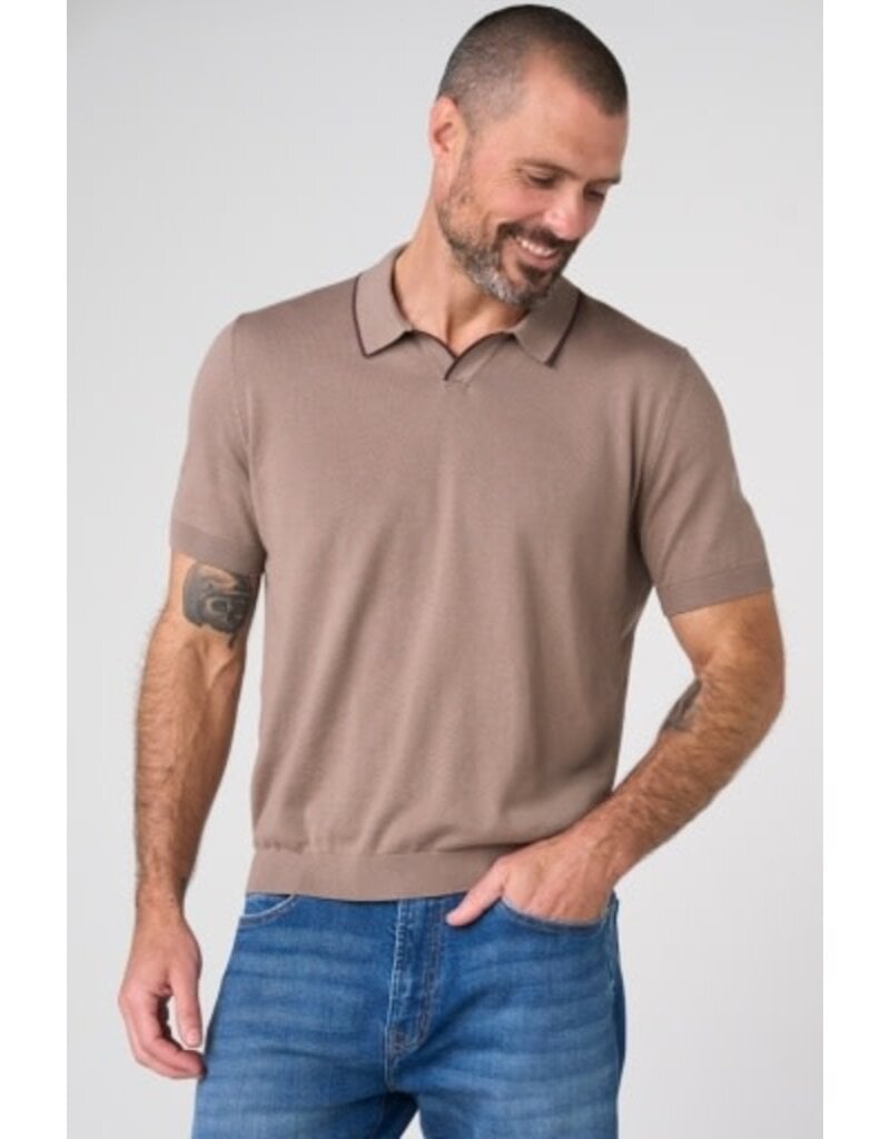 Liverpool Los Angeles Men's Short Sleeve Johnny Collar Sweater with Tipping