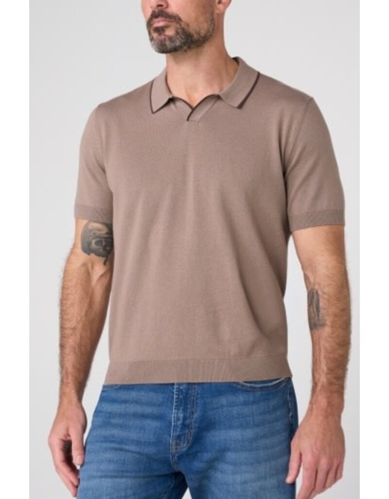 Liverpool Los Angeles Men's Short Sleeve Johnny Collar Sweater with Tipping