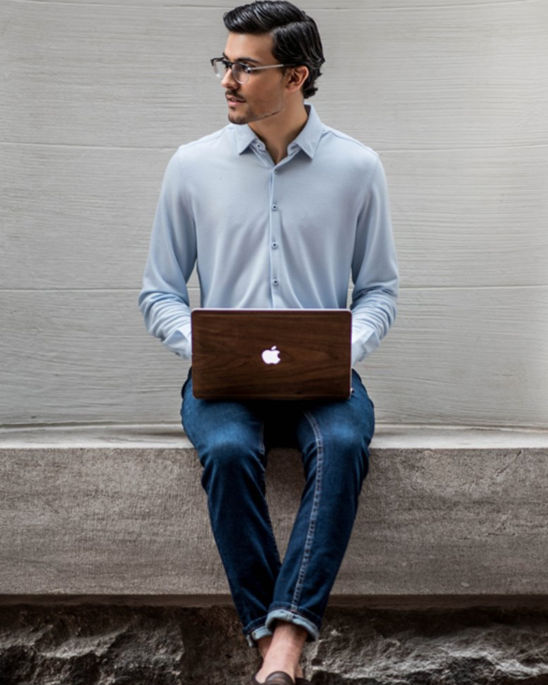 light blue long sleeve shirt outfit