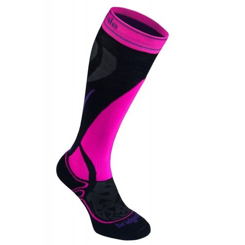 BRIDGEDALE Bridgedale Womens Vertige Mid Sock Black/Fluro Pink -077 (17/18) BRIDGEDALE Bridgedale Womens Vertige Mid Sock Black/Fluro Pink -077 (17/18)