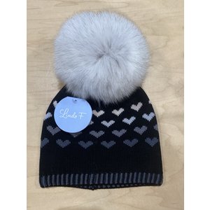 Lindo F Hailey Hat - Black w/ XL Blue Fox Fur Pom - Natural