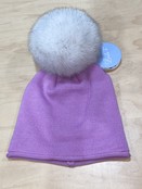 Lindo F Glossy Hat - Ultra Lilac w/ XL Blue Fox Fur Pom - Natural