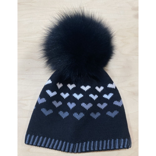 Lindo F Hailey Hat - Black w/ XL Blue Fox Fur Pom - Black Lindo F Hailey Hat - Black w/ XL Blue Fox Fur Pom - Black