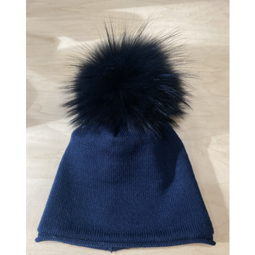Lindo F Hailey Hat - Black w/ XL Blue Fox Fur Pom - Black