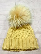 Lindo F Charlie Cable Hat - Buttercup w/ XL Raccoon Pom - Buttercup
