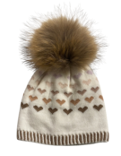 Lindo F Hailey Hat - Nude Ivory w/ XL Raccoon Pom - Natural