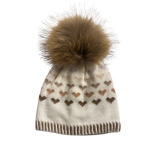 Lindo F Hailey Hat - Nude Ivory w/ XL Raccoon Pom - Natural