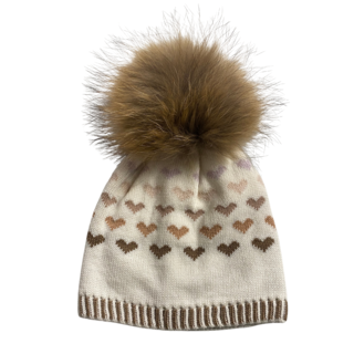 Lindo F Hailey Hat - Nude Ivory w/ XL Raccoon Pom - Natural