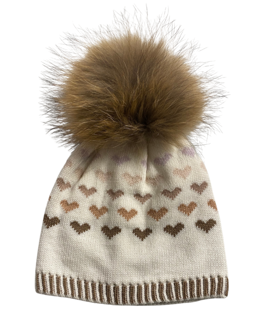 Lindo F Hailey Hat - Nude Ivory w/ XL Raccoon Pom - Natural