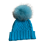 Lindo F Charlie Cable Hat - Blue Raspberry w/ XL Fox Fur Pom - Blue Raspberry