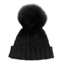 Lindo F Charlie Cable Hat - Black w/ XL Fox Fur Pom - Black